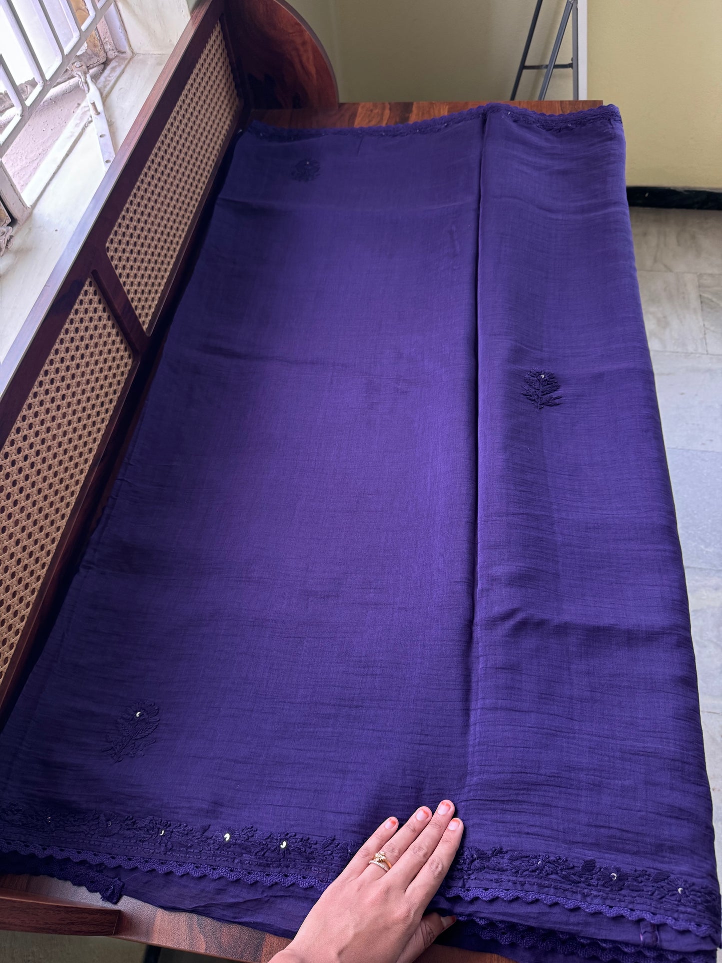 Pure Mul Chanderi Chikankari Saree with Jaal Heavy Blouse - Violet