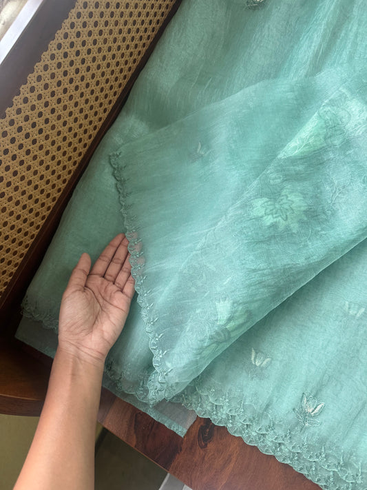 Delicate Tissue Organza Saree - Teal Green