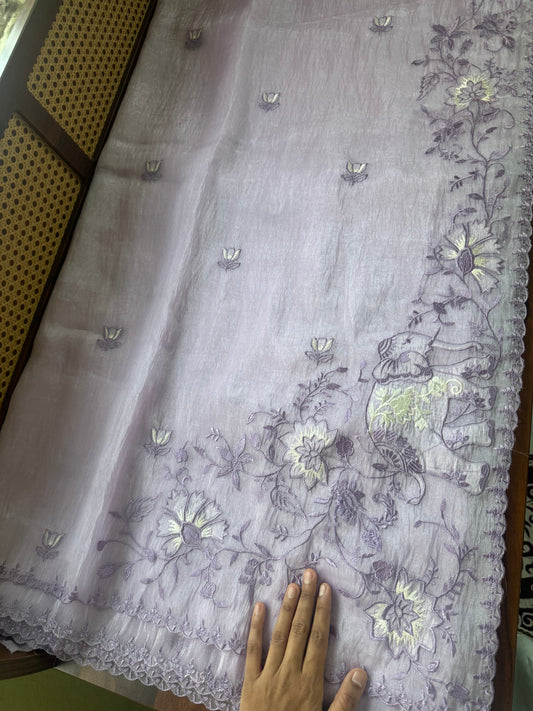 Delicate Tissue Organza Saree - Lavender