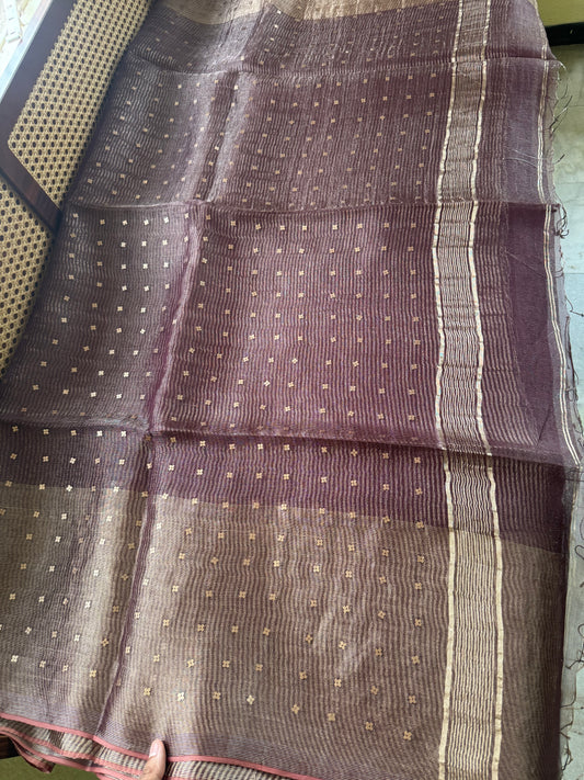 Pure Organza Tissue Saree - Molten Brown
