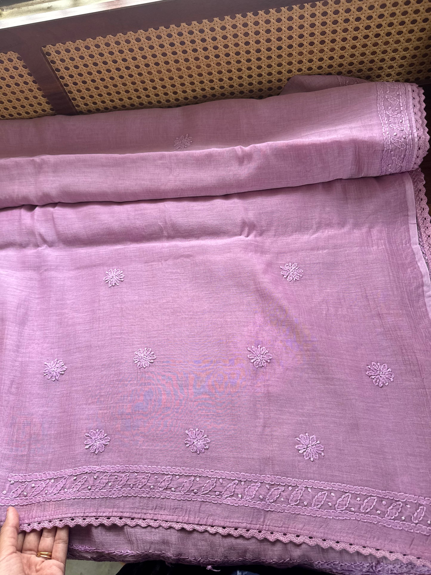 Pure Mul Chanderi Chikankari Saree - Lavender