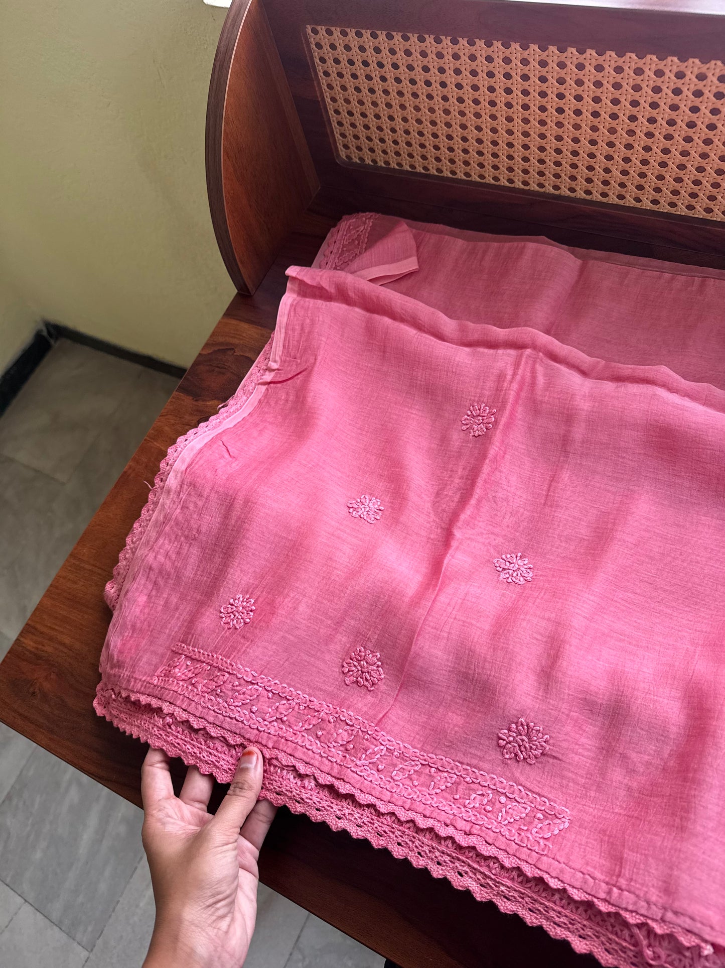 Pure Mul Chanderi Chikankari Saree - Candy Pink