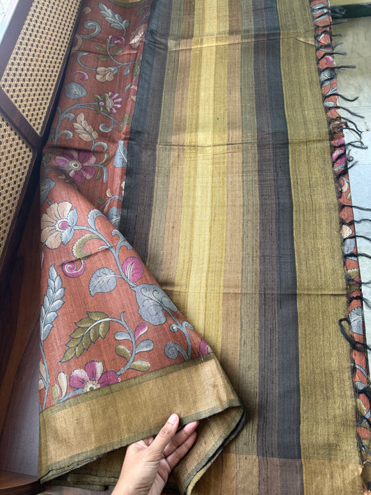 Pure Handloom Tussar Silk Saree -Rustic Brown