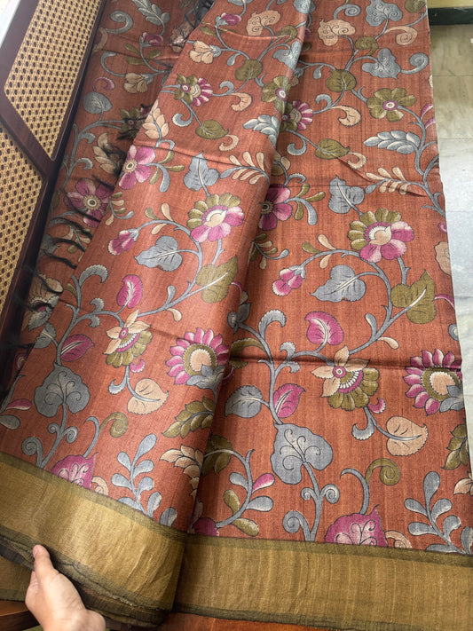 Pure Handloom Tussar Silk Saree -Rustic Brown