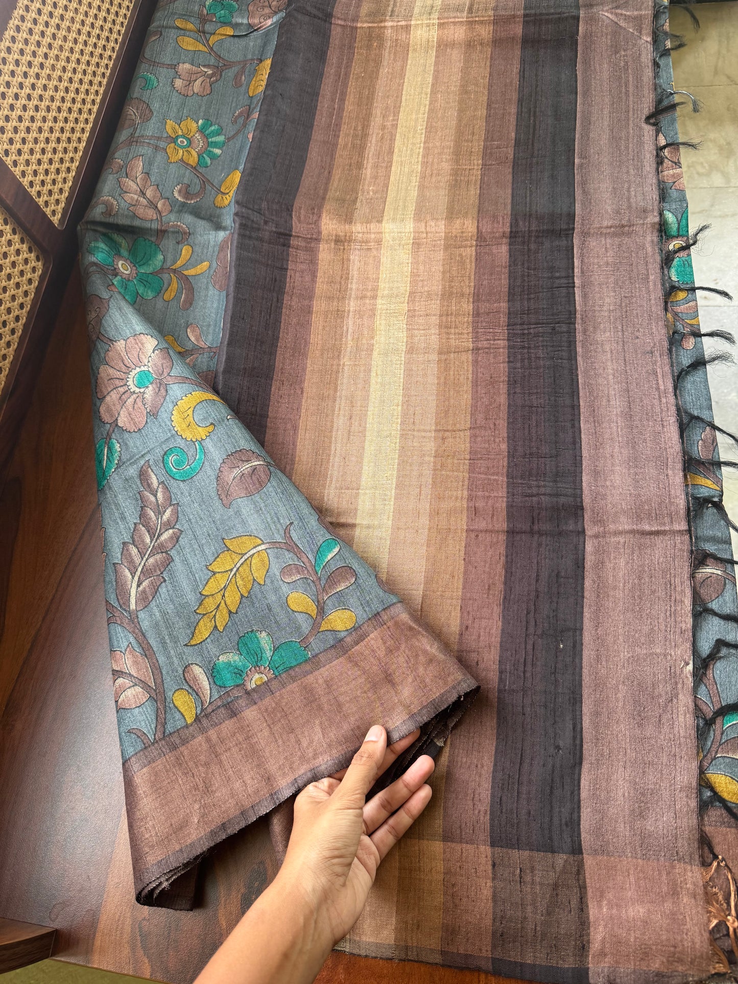 Pure Handloom Tussar Silk Saree -Grey