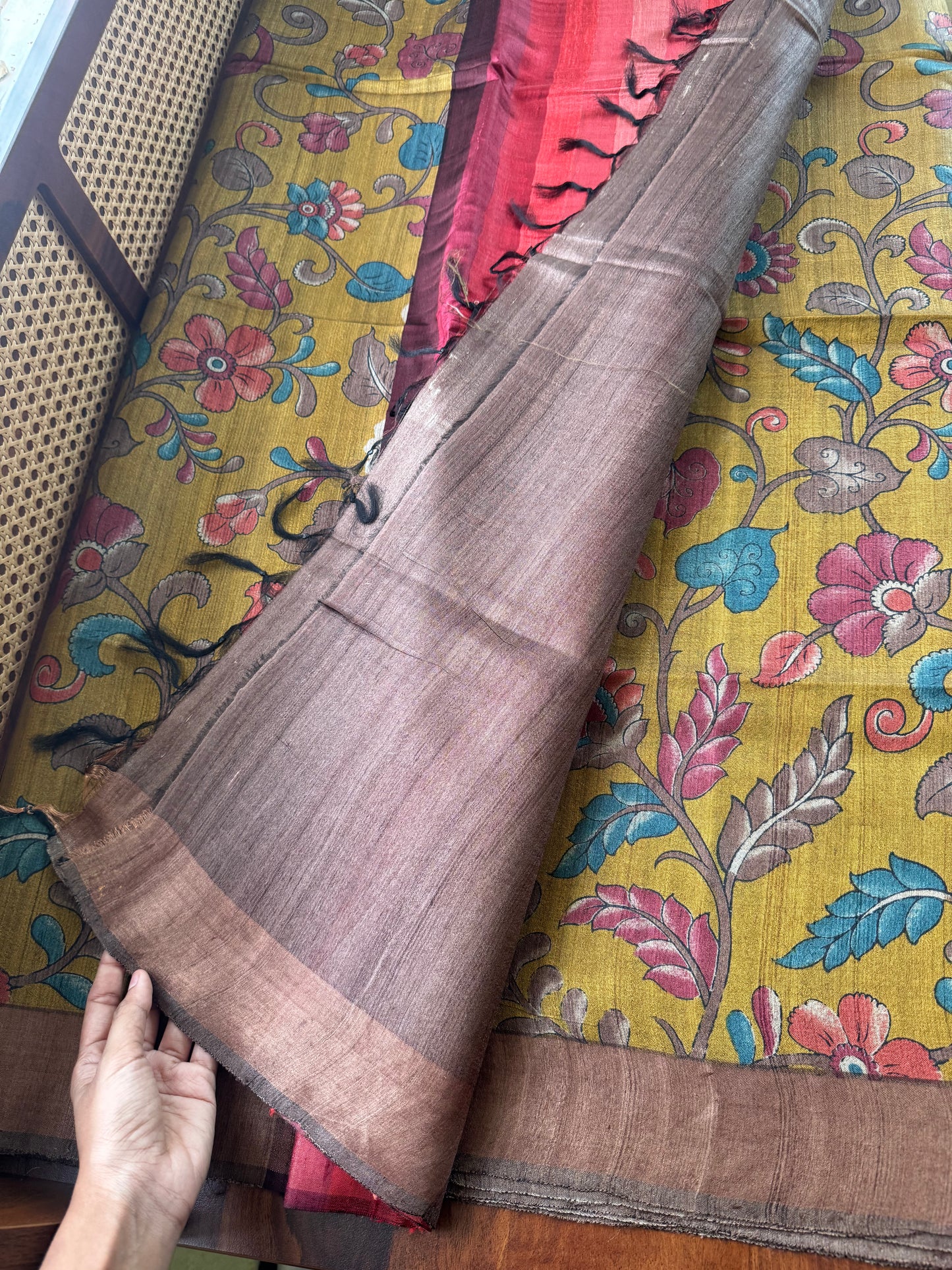 Pure Handloom Tussar Silk Saree - Fresh Henna Green