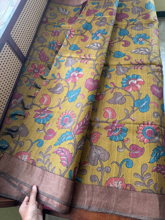 Pure Handloom Tussar Silk Saree - Fresh Henna Green