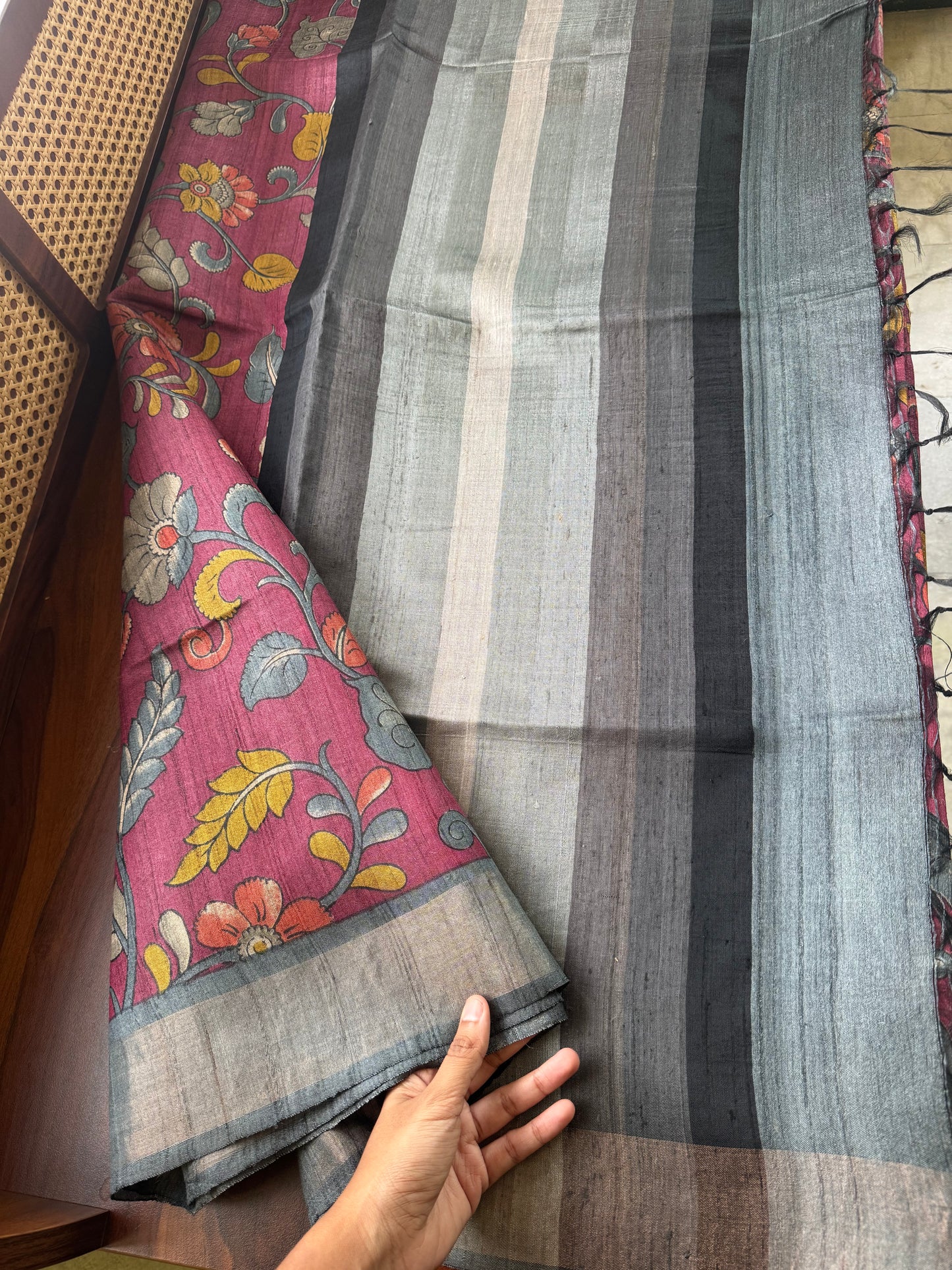 Pure Handloom Tussar Silk Saree - Purple