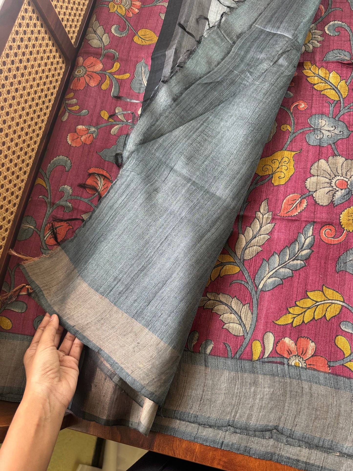 Pure Handloom Tussar Silk Saree - Purple