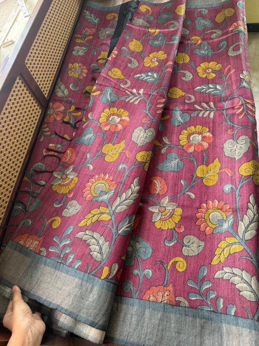 Pure Handloom Tussar Silk Saree - Purple