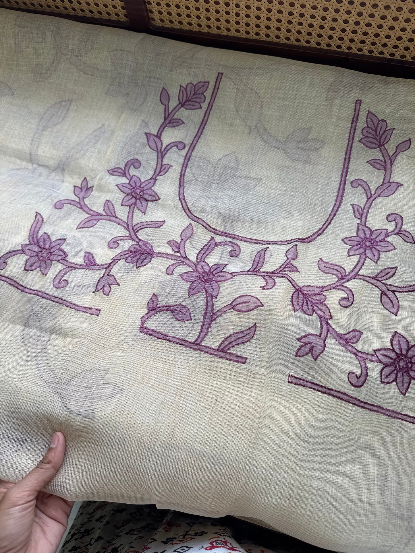 Premium Tissue Linen Sarees - Half White & Violet