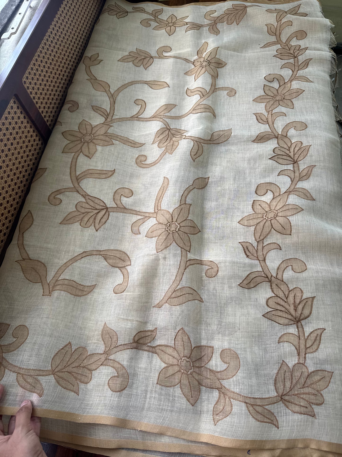 Premium Tissue Linen Sarees - Half White & Brown