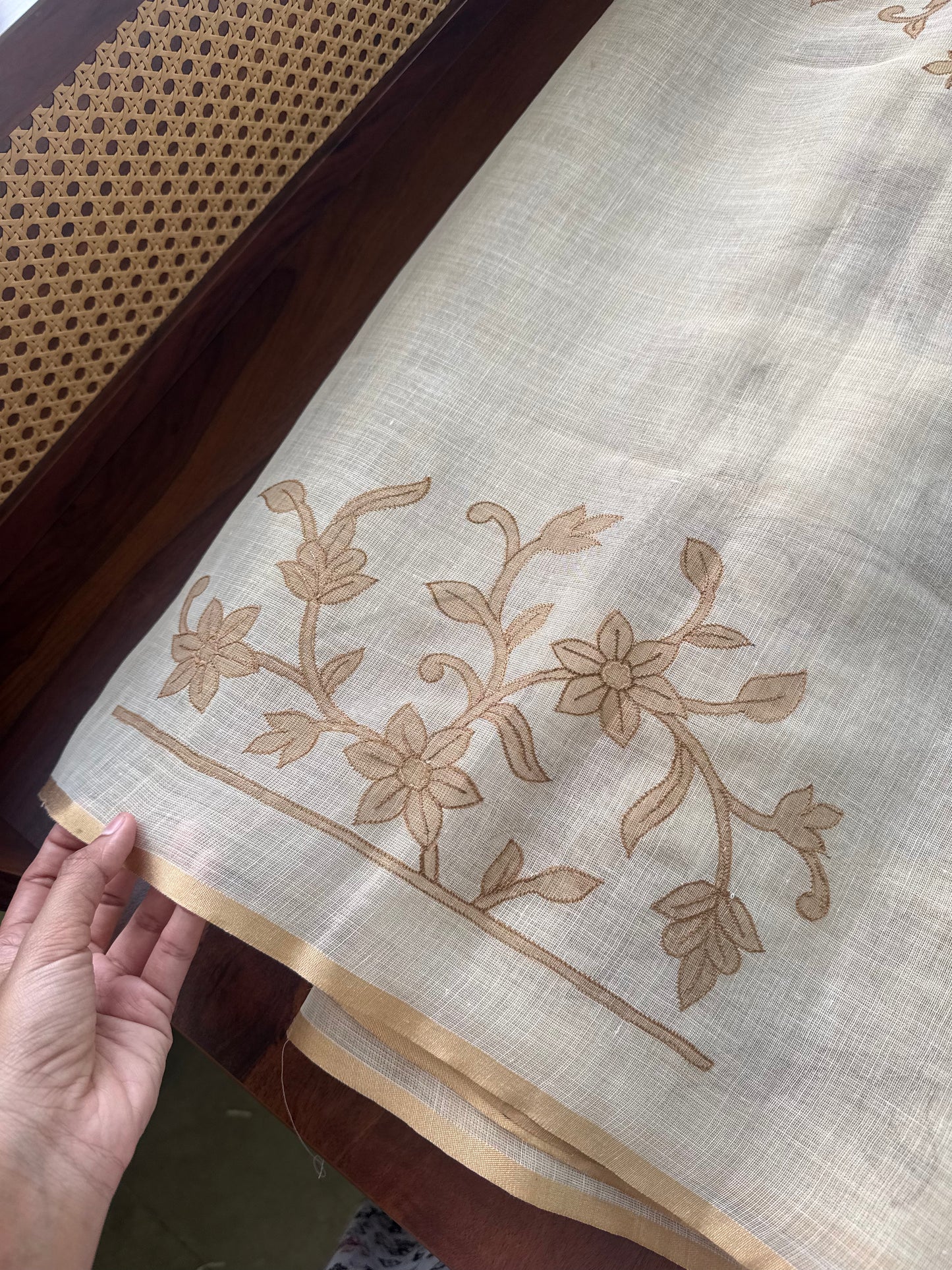 Premium Tissue Linen Sarees - Half White & Brown