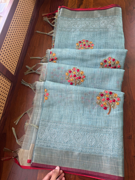 Premium Tissue Linen Sarees - Blue