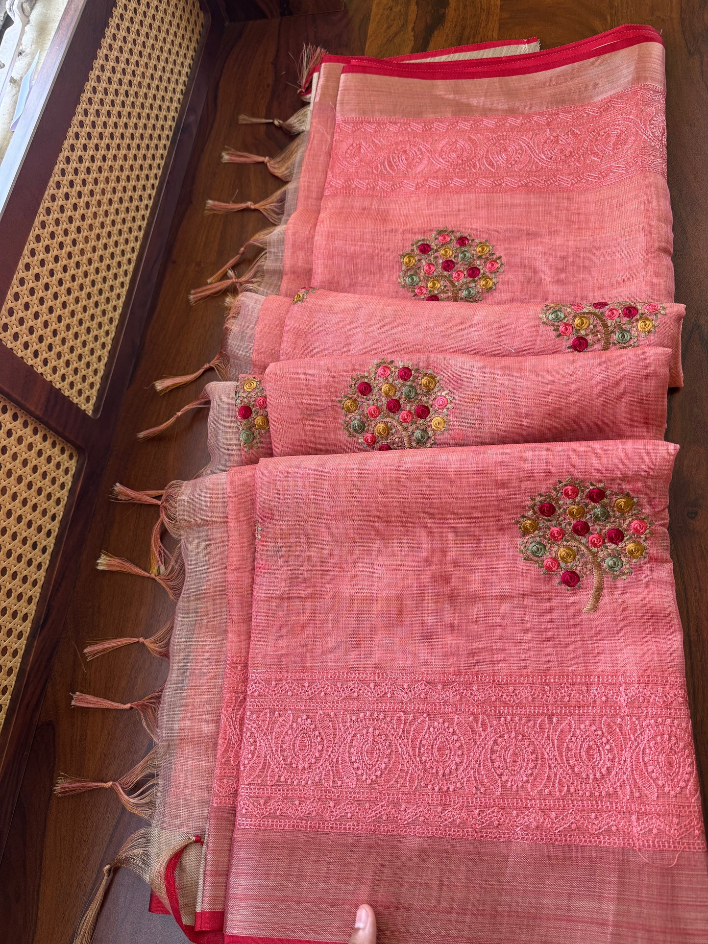 Premium Tissue Linen Sarees - Peach