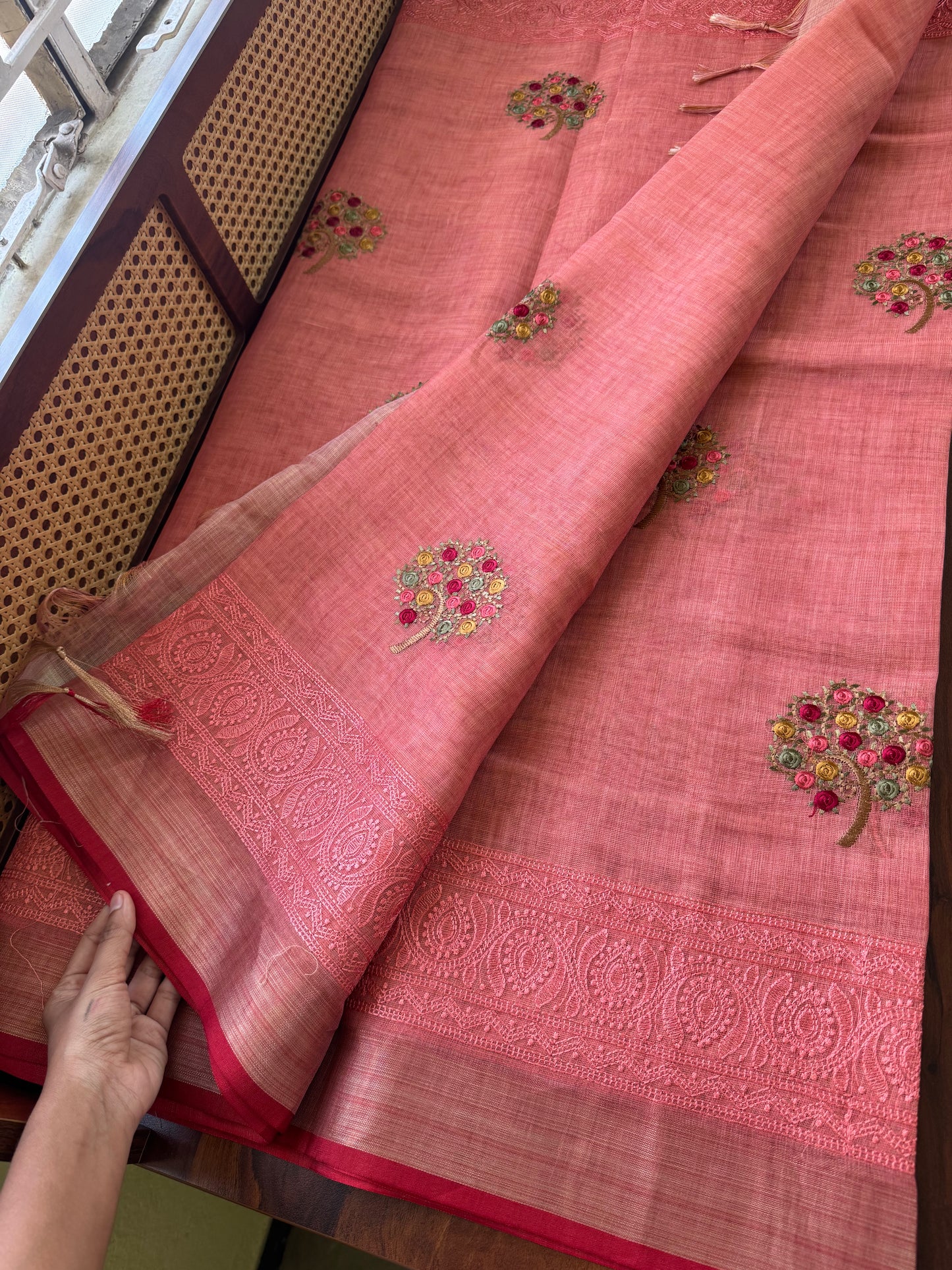 Premium Tissue Linen Sarees - Peach