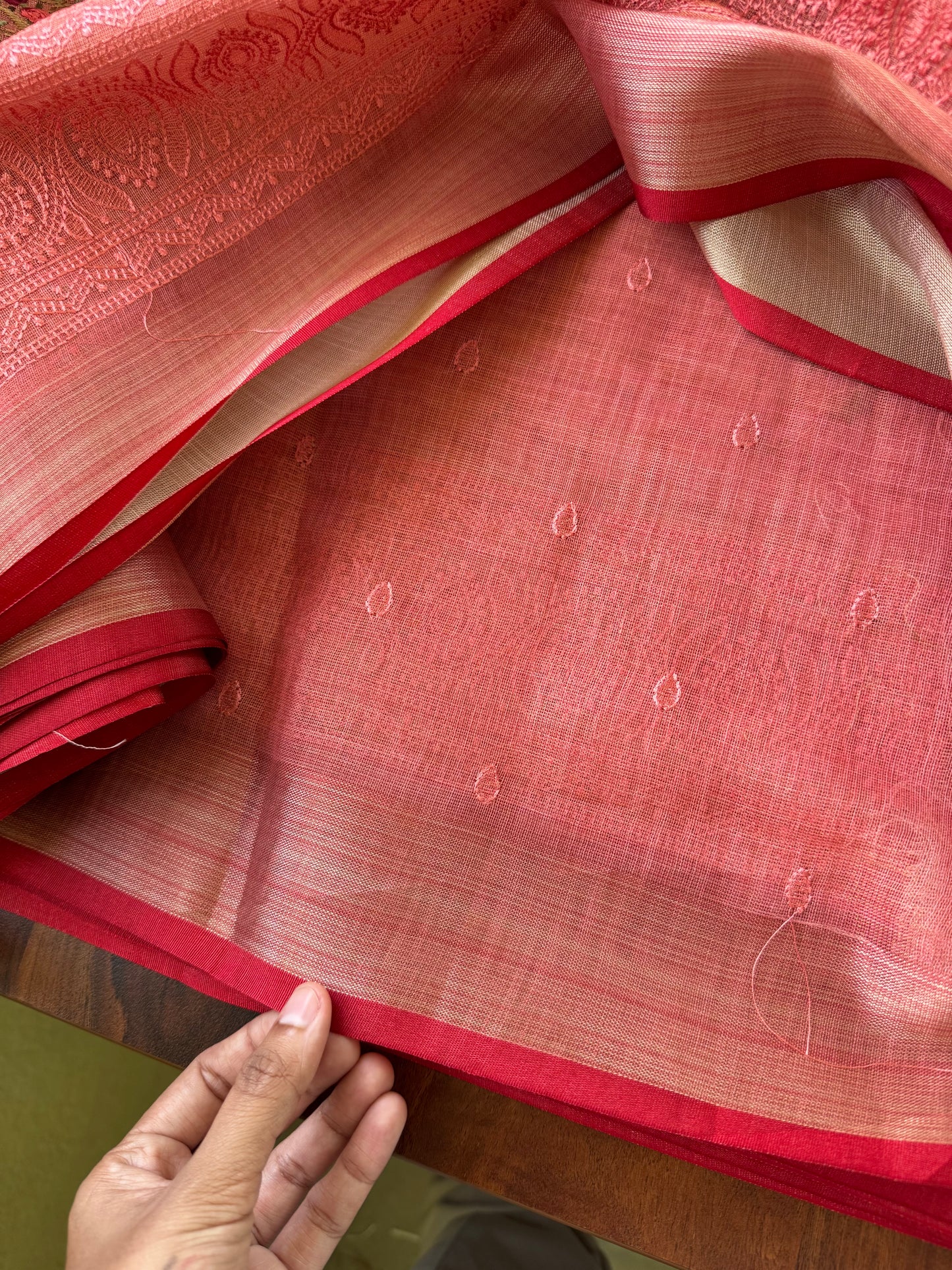 Premium Tissue Linen Sarees - Peach