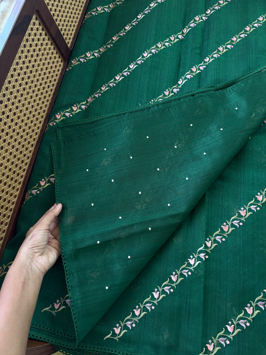 Elegant Semi tussar saree - Dark Green