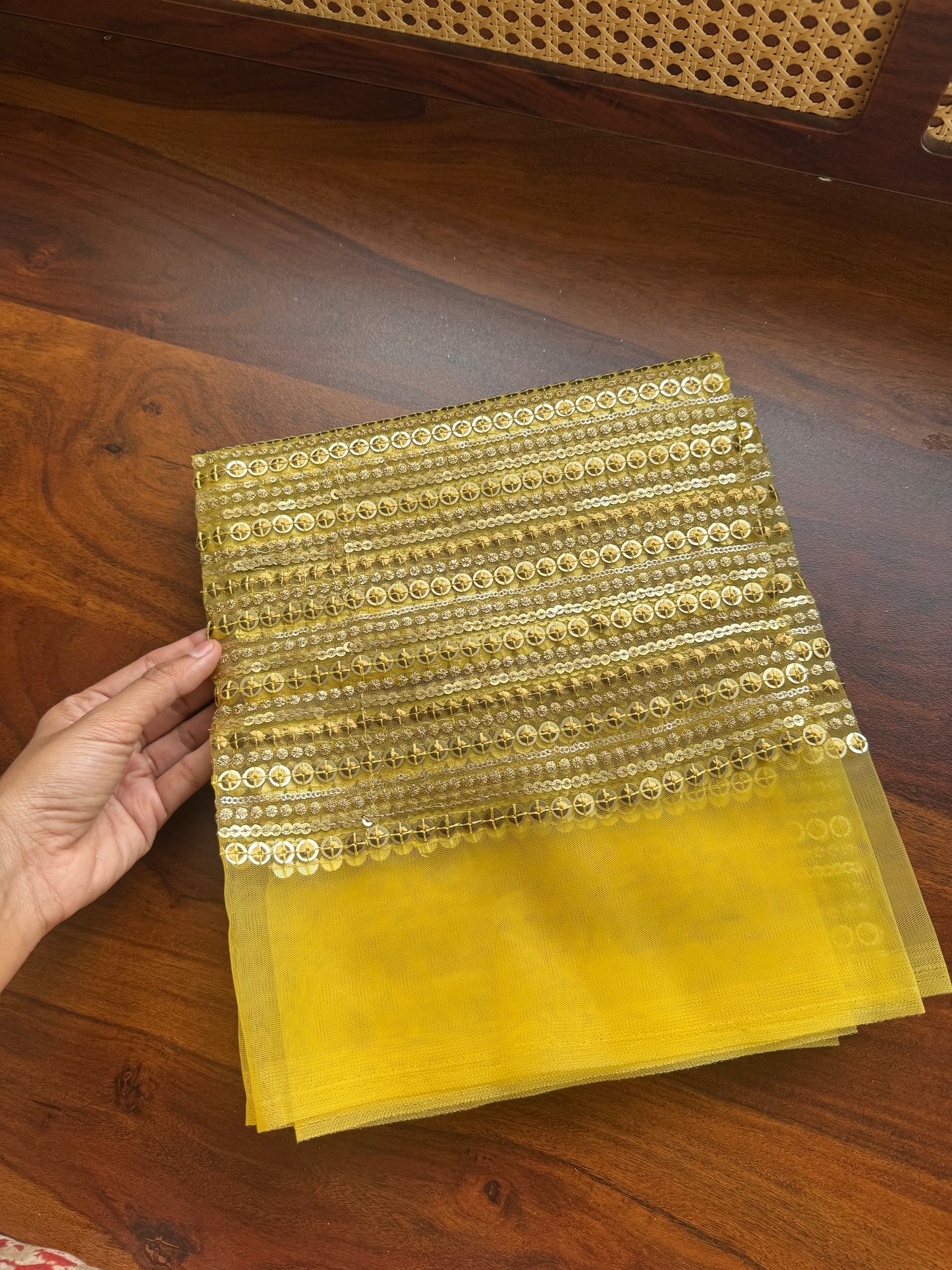 Luxe Designer Net Fabric - Yellow & Golden Stripes (1 meter)