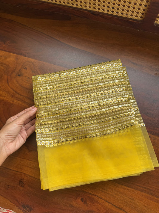 Luxe Designer Net Fabric - Yellow & Golden Stripes (1 meter)