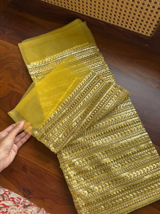 Luxe Designer Net Fabric - Yellow & Golden Stripes (1 meter)