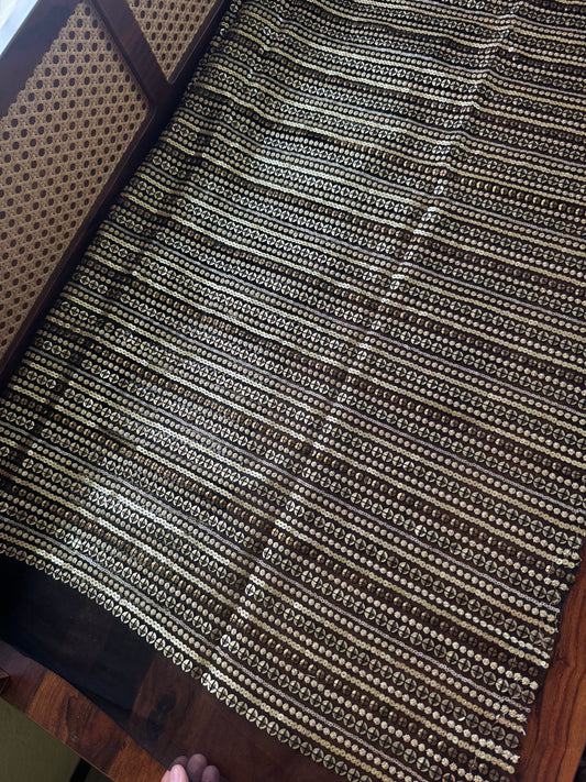 Luxe Designer Net Fabric - Black & Golden Stripes (1 meter)