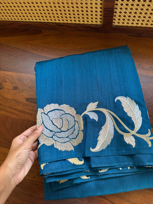 Minimal Semi tussar saree - Blue