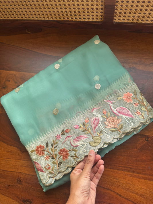 Premium Georgette Saree - Sea Green