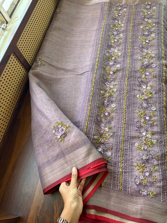 Premium Tissue Linen Sarees with heavy blouse - Lavender
