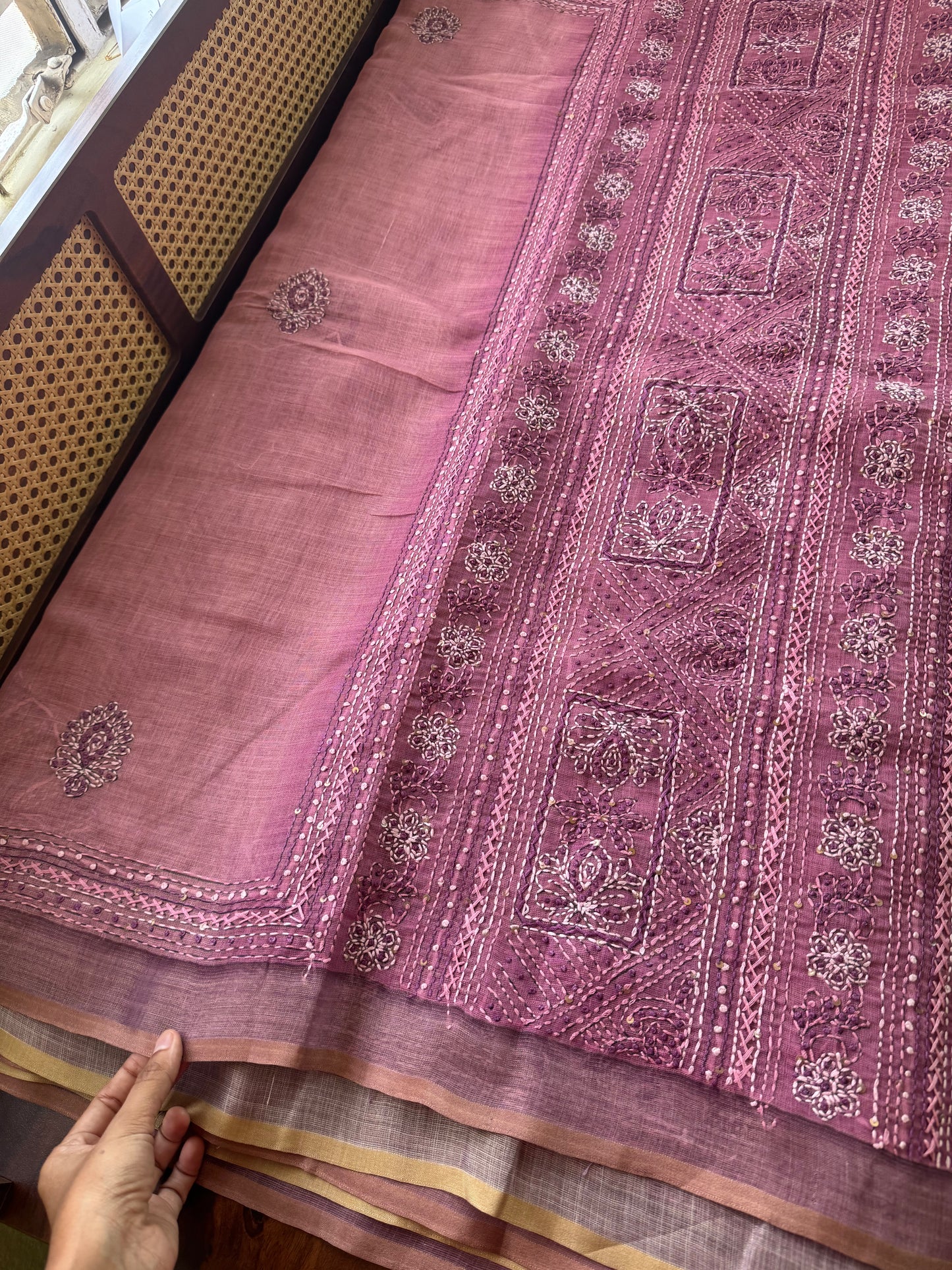 Premium Tissue Linen Sarees with borders & heavy blouse - Pink
