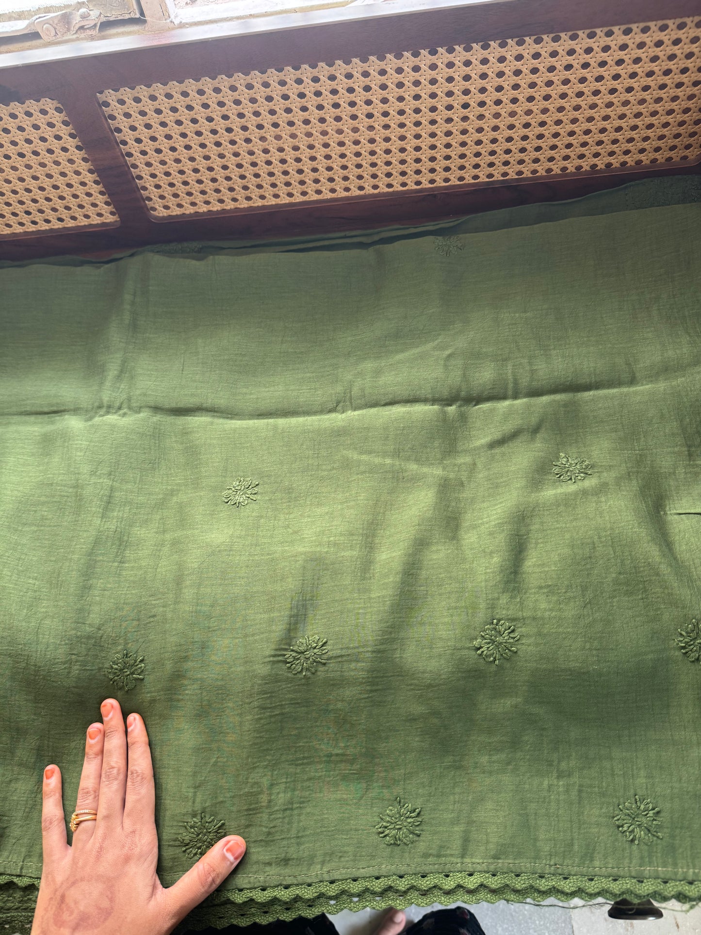 Pure Mul Chanderi Chikankari Saree - Green