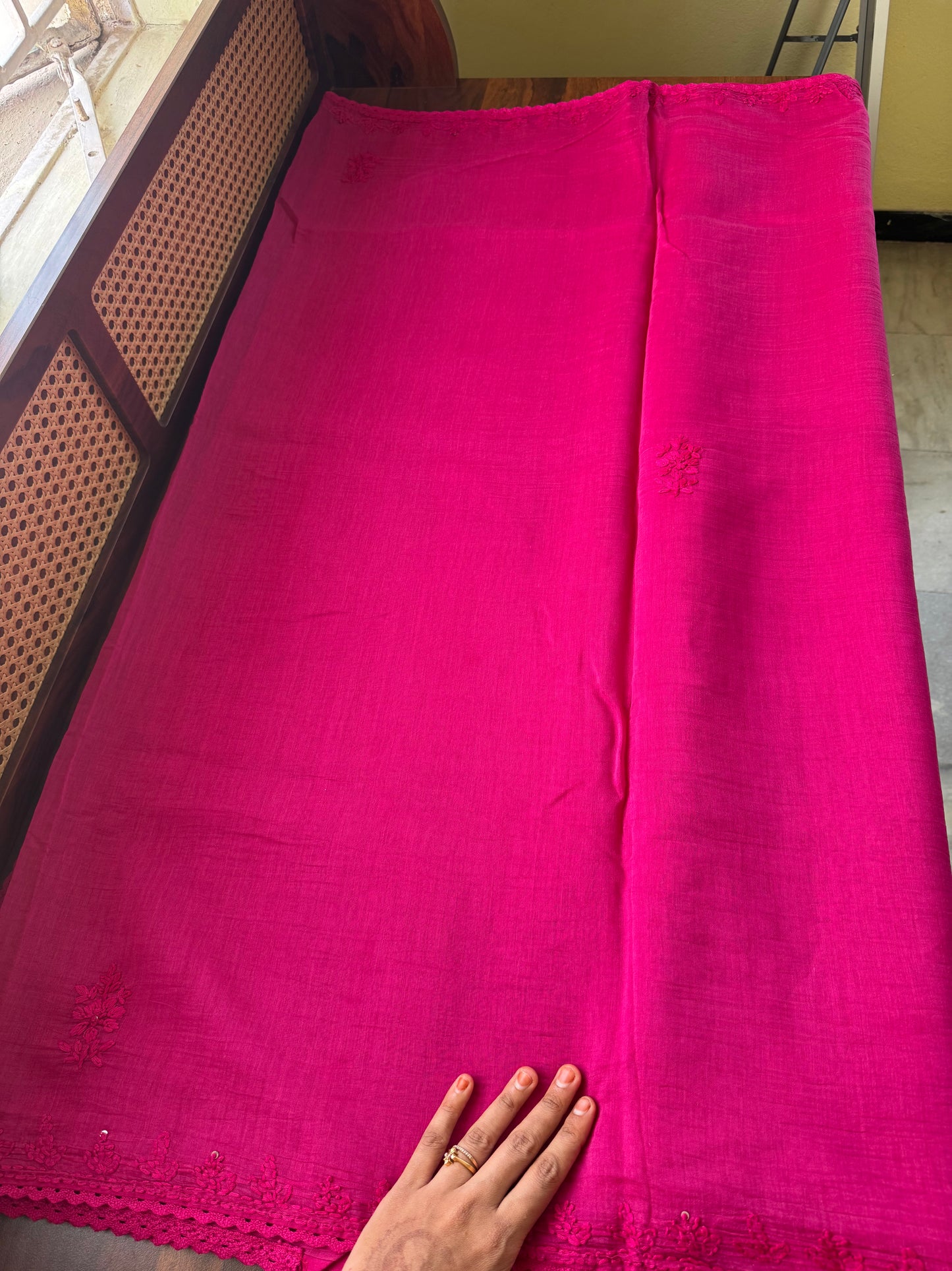 Pure Mul Chanderi Chikankari Saree - Pink