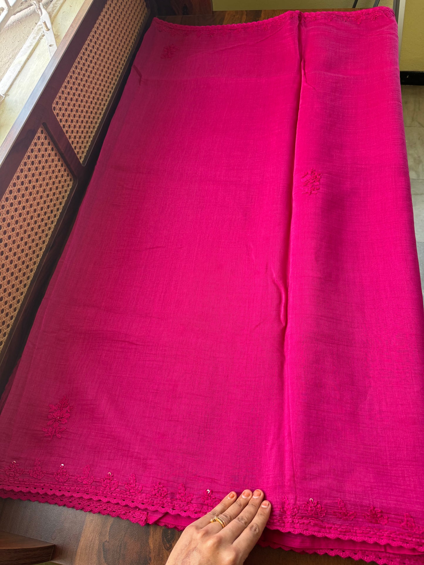 Pure Mul Chanderi Chikankari Saree - Pink