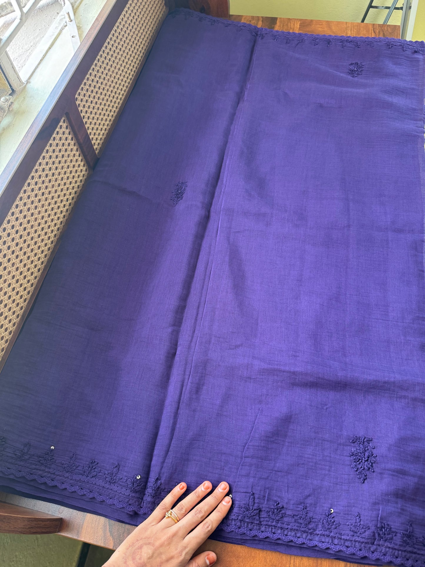 Pure Mul Chanderi Chikankari Saree - Violet