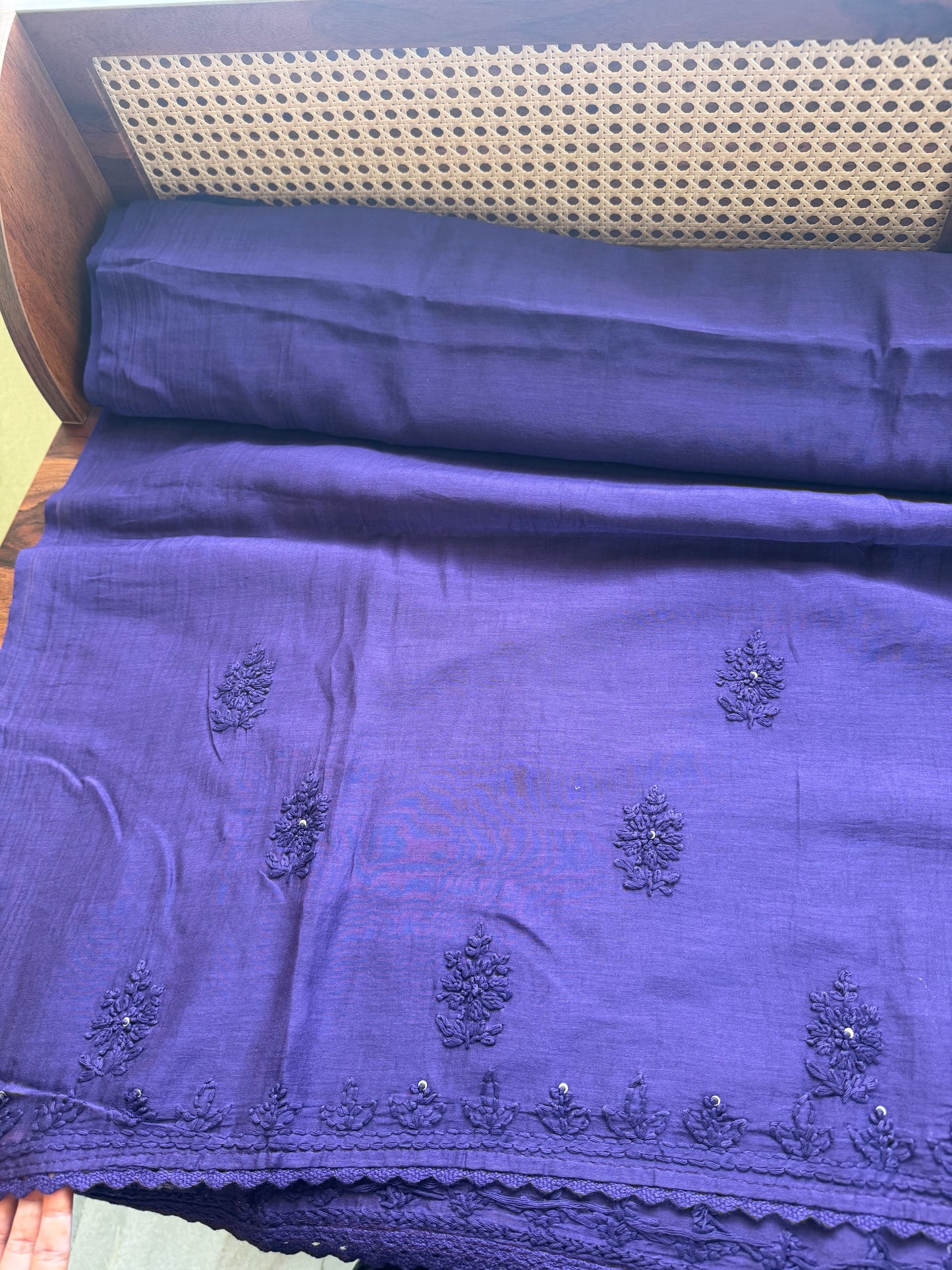 Pure Mul Chanderi Chikankari Saree - Violet