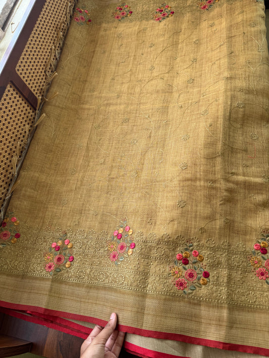 Premium Tissue Linen Sarees - Mustard Yellow