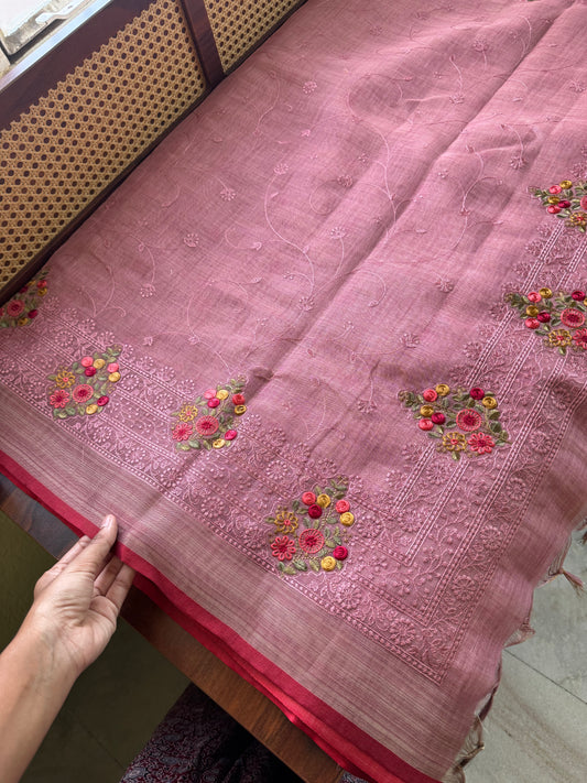 Premium Tissue Linen Sarees - Pink