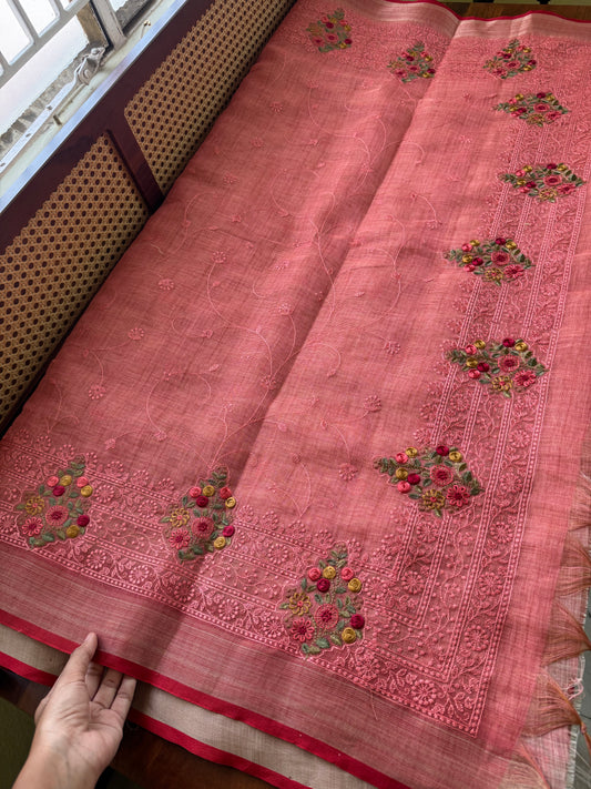 Premium Tissue Linen Sarees - Peach