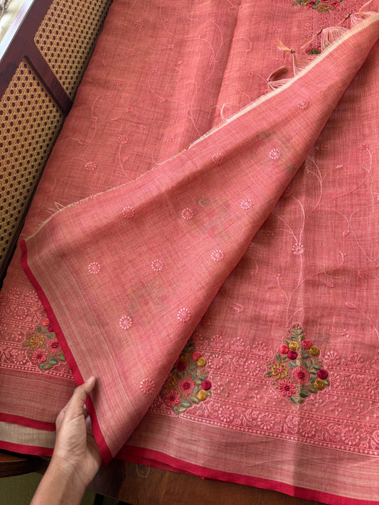 Premium Tissue Linen Sarees - Peach