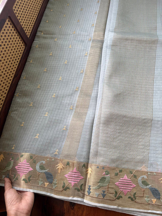 Luxe Kora Organza Saree - Greyish Blue
