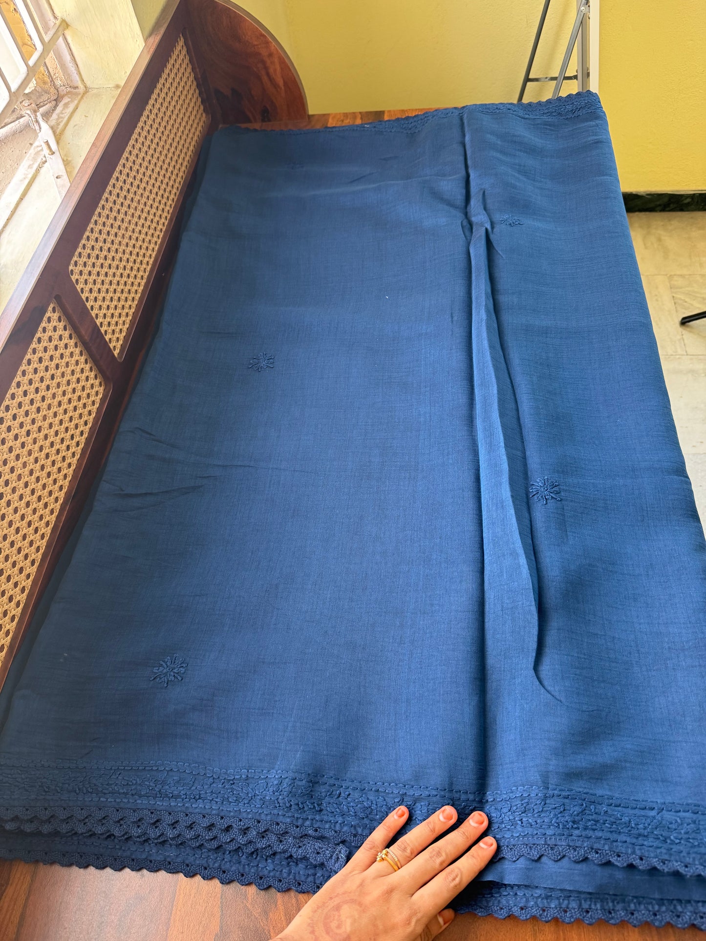 Pure Mul Chanderi Chikankari Saree - Blue