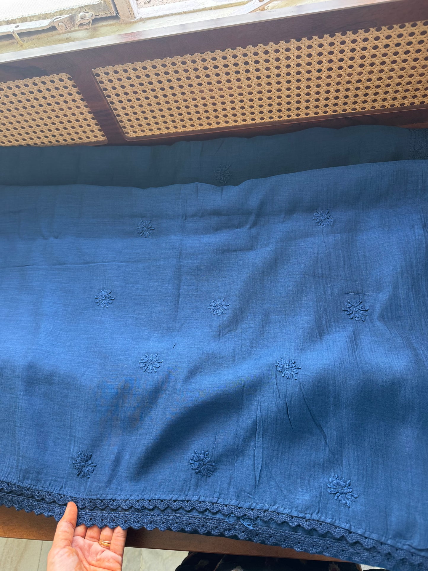 Pure Mul Chanderi Chikankari Saree - Blue
