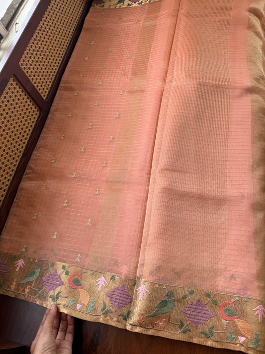 Luxe Kora Organza Saree - Peach