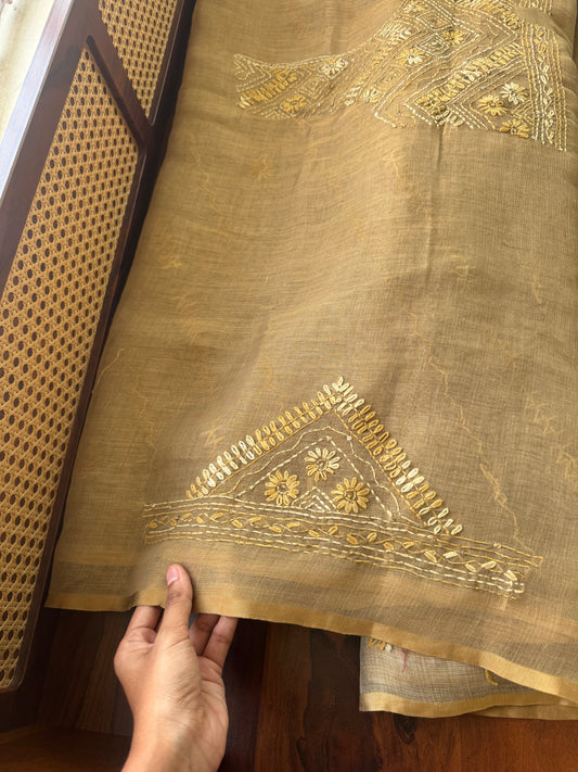 Premium Tissue Linen Sarees with all over & heavy blouse - Henna Green