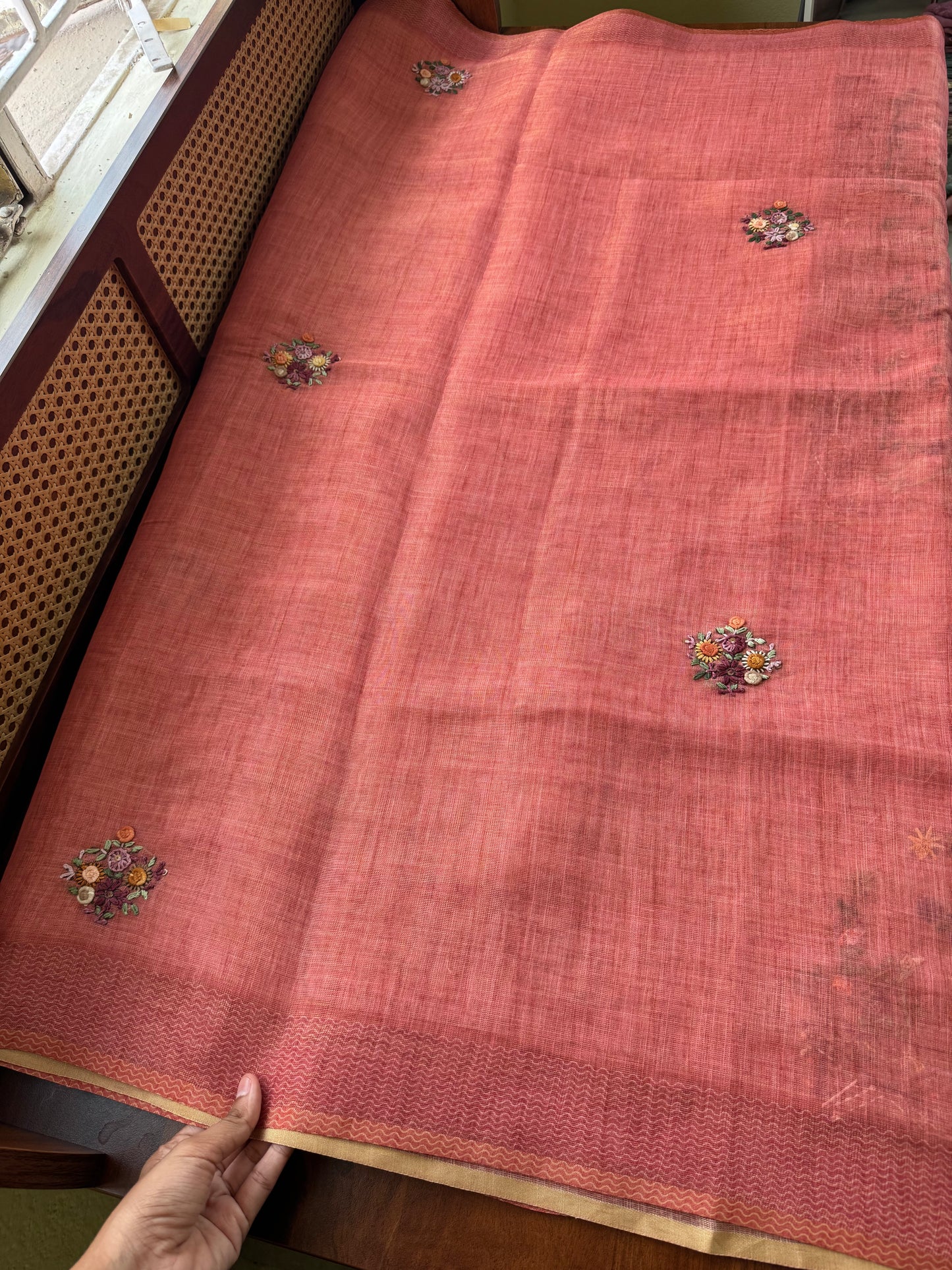 Premium Tissue Linen Sarees with heavy blouse - Peach