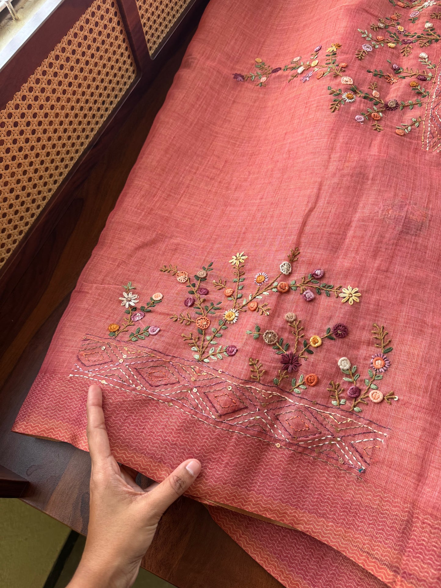 Premium Tissue Linen Sarees with heavy blouse - Peach