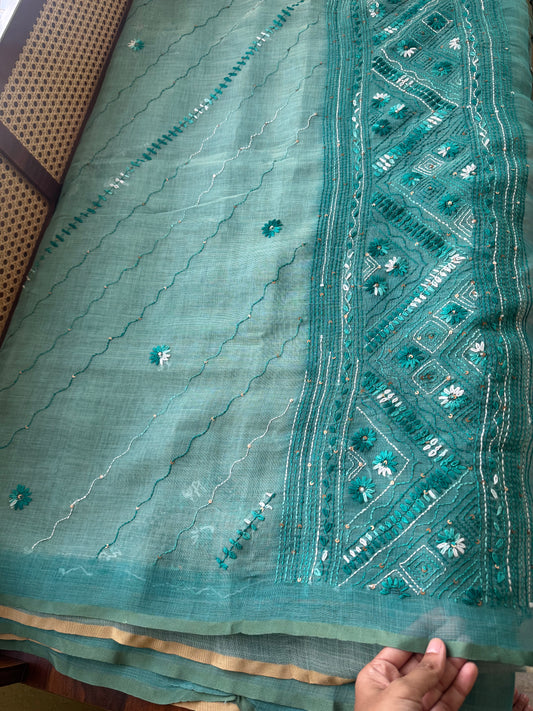 Premium Tissue Linen Sarees with all over & heavy blouse - Bright Blue