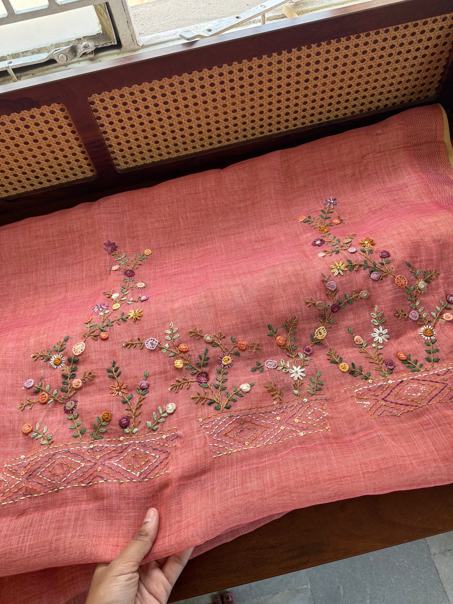 Premium Tissue Linen Sarees with heavy blouse - Peach