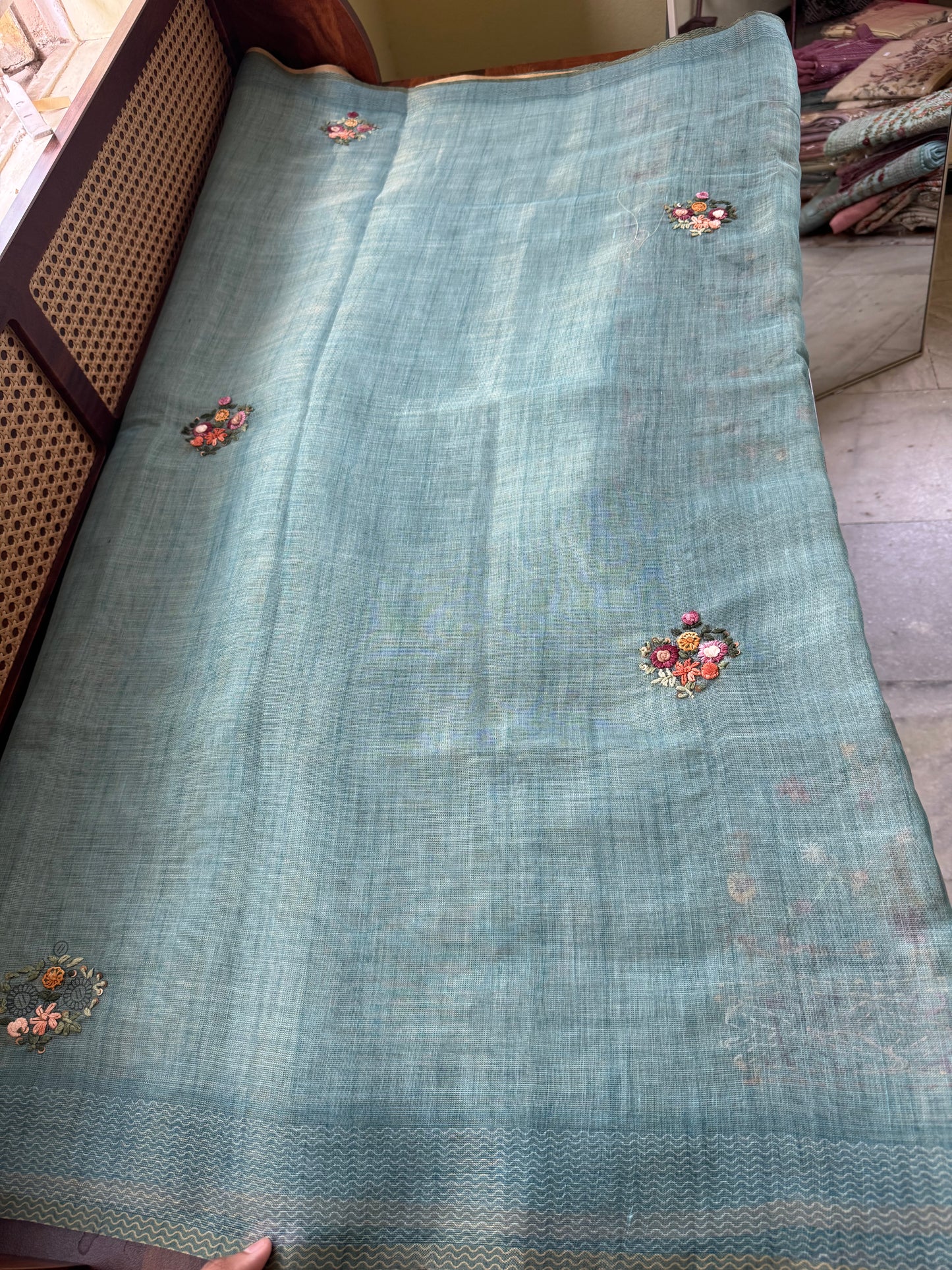 Premium Tissue Linen Sarees with heavy blouse - Blue
