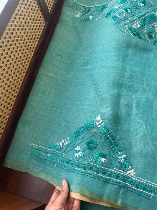 Premium Tissue Linen Sarees with all over & heavy blouse - Bright Blue